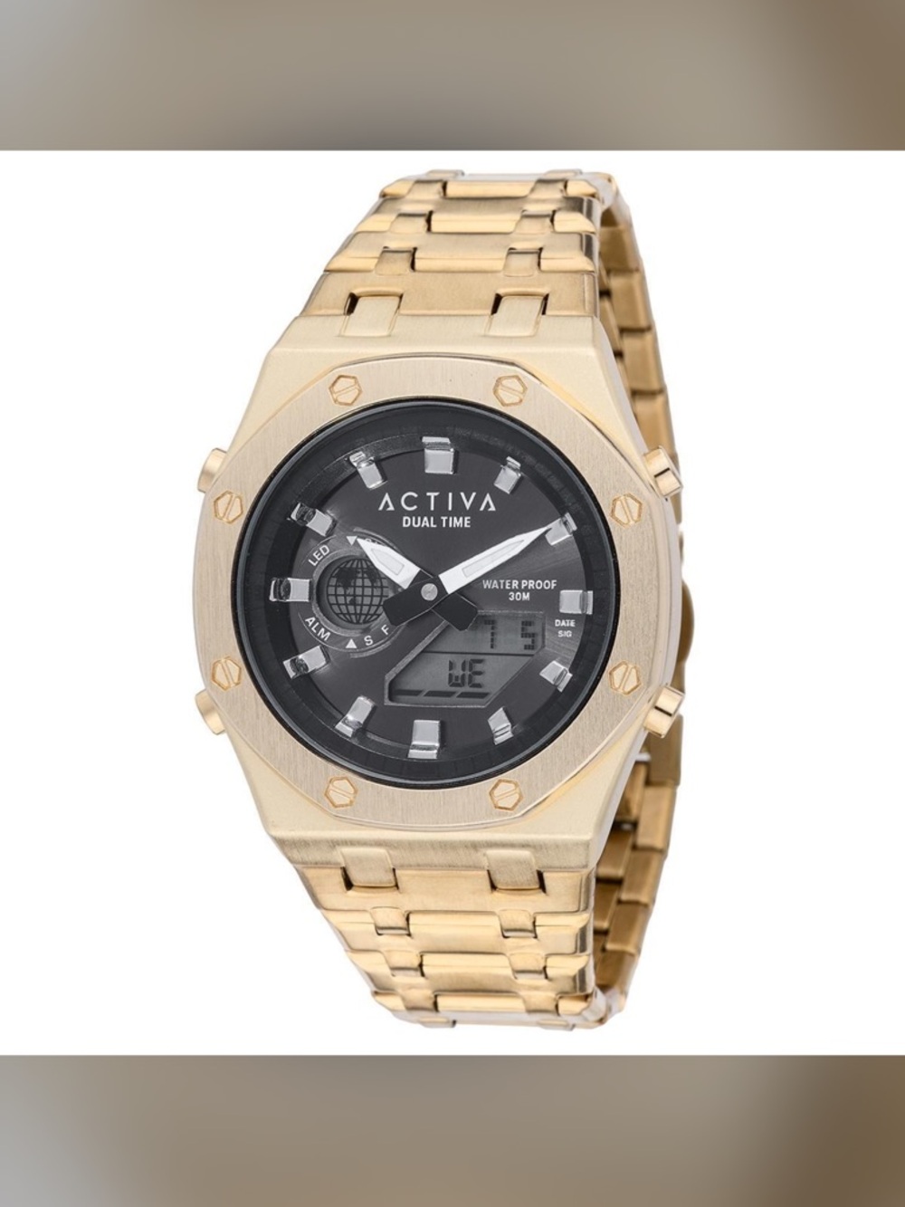 Ativa Gold and Black Dual Time Stainless Steel Watch